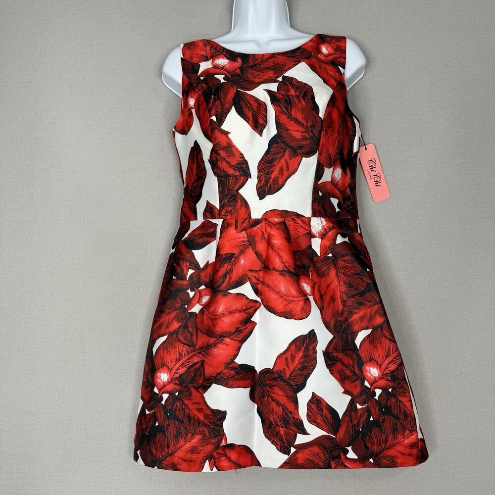 Chi Chi London Womens Dress UK 12 Red Piper Floral Open V Back Cocktail Romantic